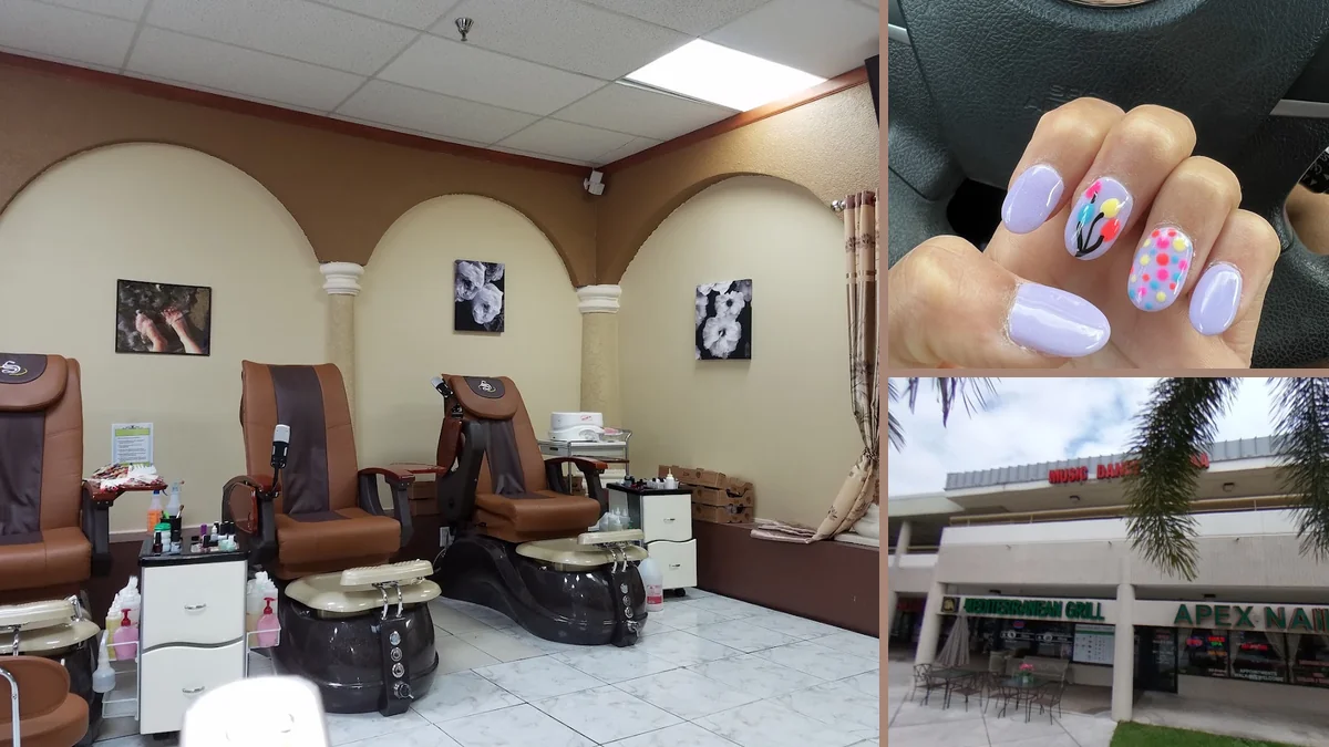 Manicured nails displayed in a salon setting.